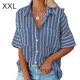 thumbnail image 3 of Sonducket Camisa de mujer Media manga a rayas Blusa con bolsillos Camisa de media manga a rayas Botón con cuello en V Top Prendas para la parte del cuerpo azul marino XXL Sonducket AP003125-25, 3 of 6