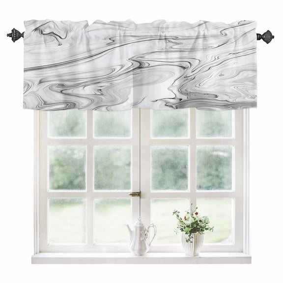 White Gray Marble Kitchen Valances for Windows 42x12 Inch Kitchen Curtains Valances Rod Pocket Modern Minimalist Abstract Texture Bathroom Window Valances for Window Treatment Decor