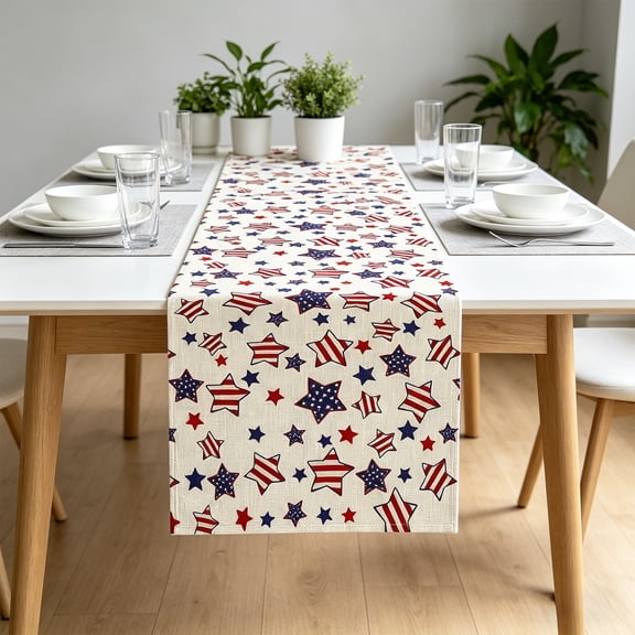 250Th Anniversary Of Independence Day Table Runner, Star-Printed Linen Style Table Runner, 72 Inch Long Polyester Multicolor Dining Table Decor, Woven Fabric Dirt Repellent Tabletop Ornament