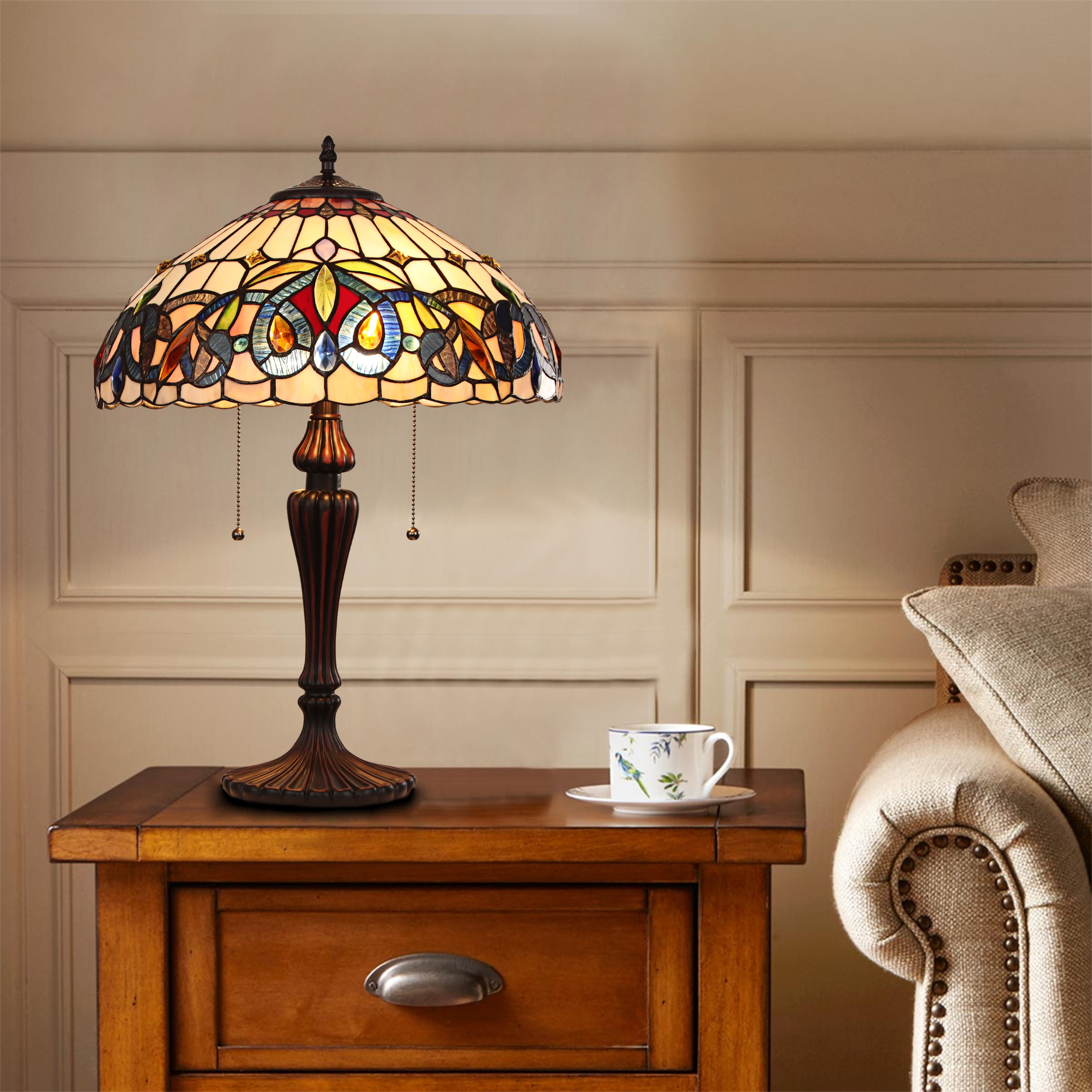 Radiance Goods Victorian Tiffany-Style Dark Bronze 2 Light Table Lamp 16" Wide