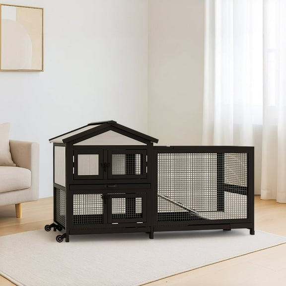 Large Rabbit Hutch Indoor Outdoor Chicken Coop Wooden Bunny Cage with Waterproof Roof