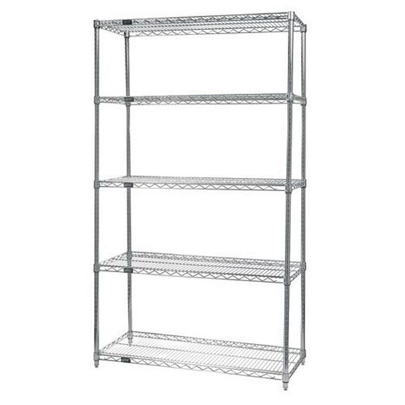 Quantum Storage WR74-2142S-5 Wire Shelving 5-Shelf Starter Units - Stainless Steel, 21 x 42 x 74 in. - Stainless Steel