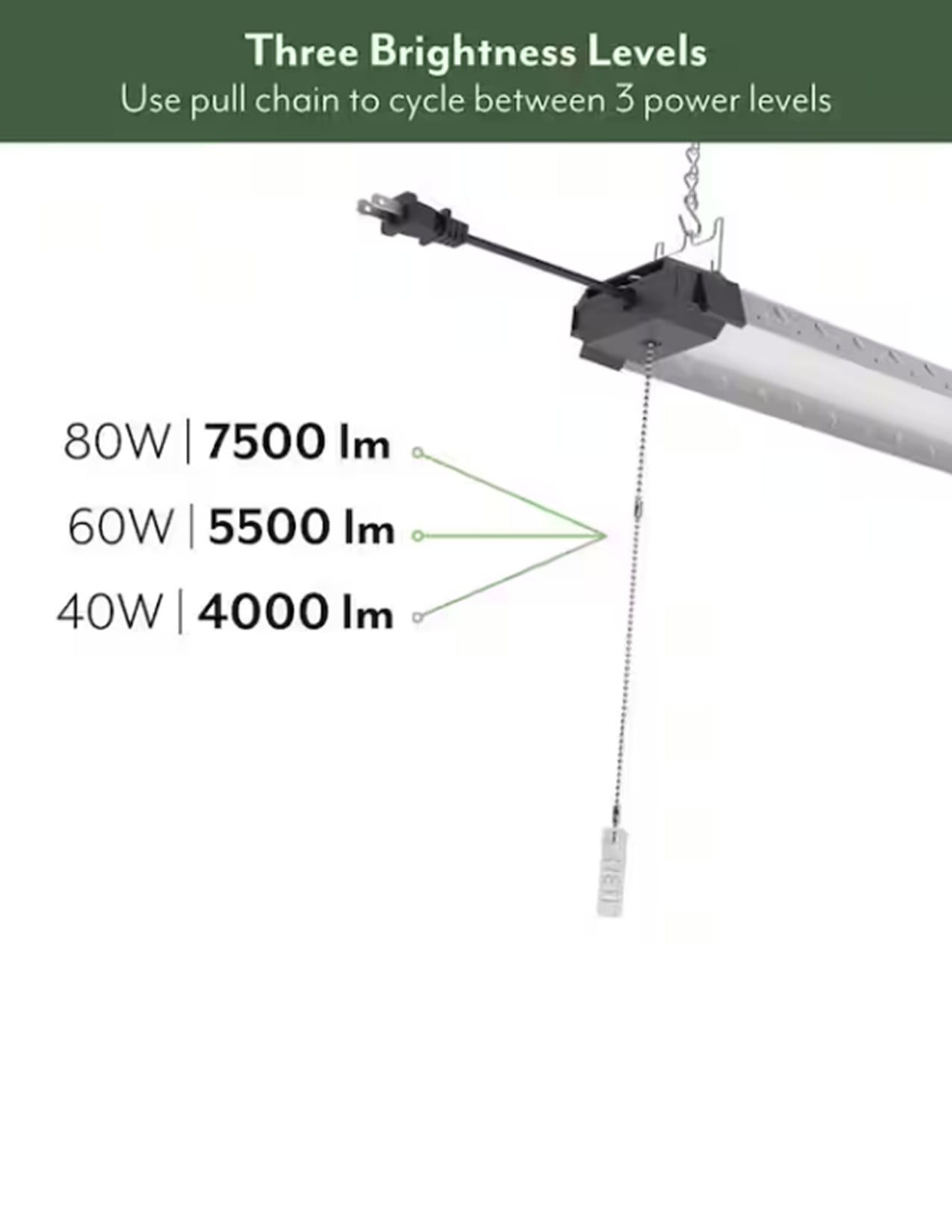 ETI 46-inch Anoma LED Shop Light with Pull Chain, 7500 Adjustable Lumen Boost,  4000K  Bright White, Linkable, 120 Volt, B02014601A