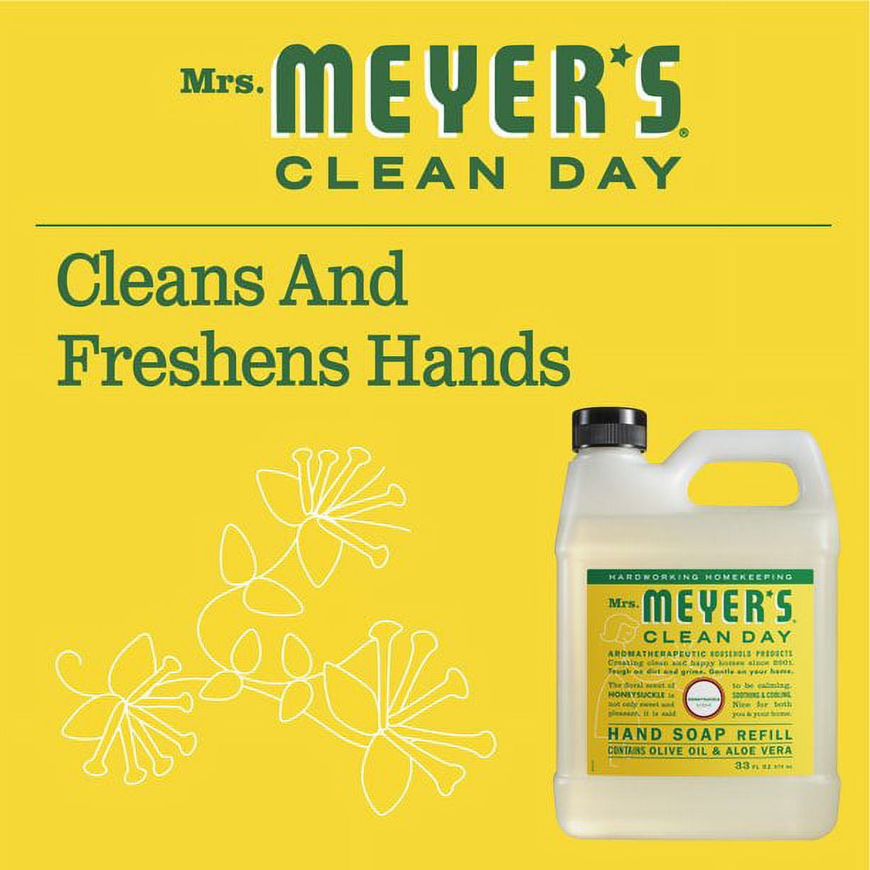 Mrs. Meyer's Clean Day Liquid Hand Soap Refill, Honeysuckle , 33 Fl oz. (Pack of 3)