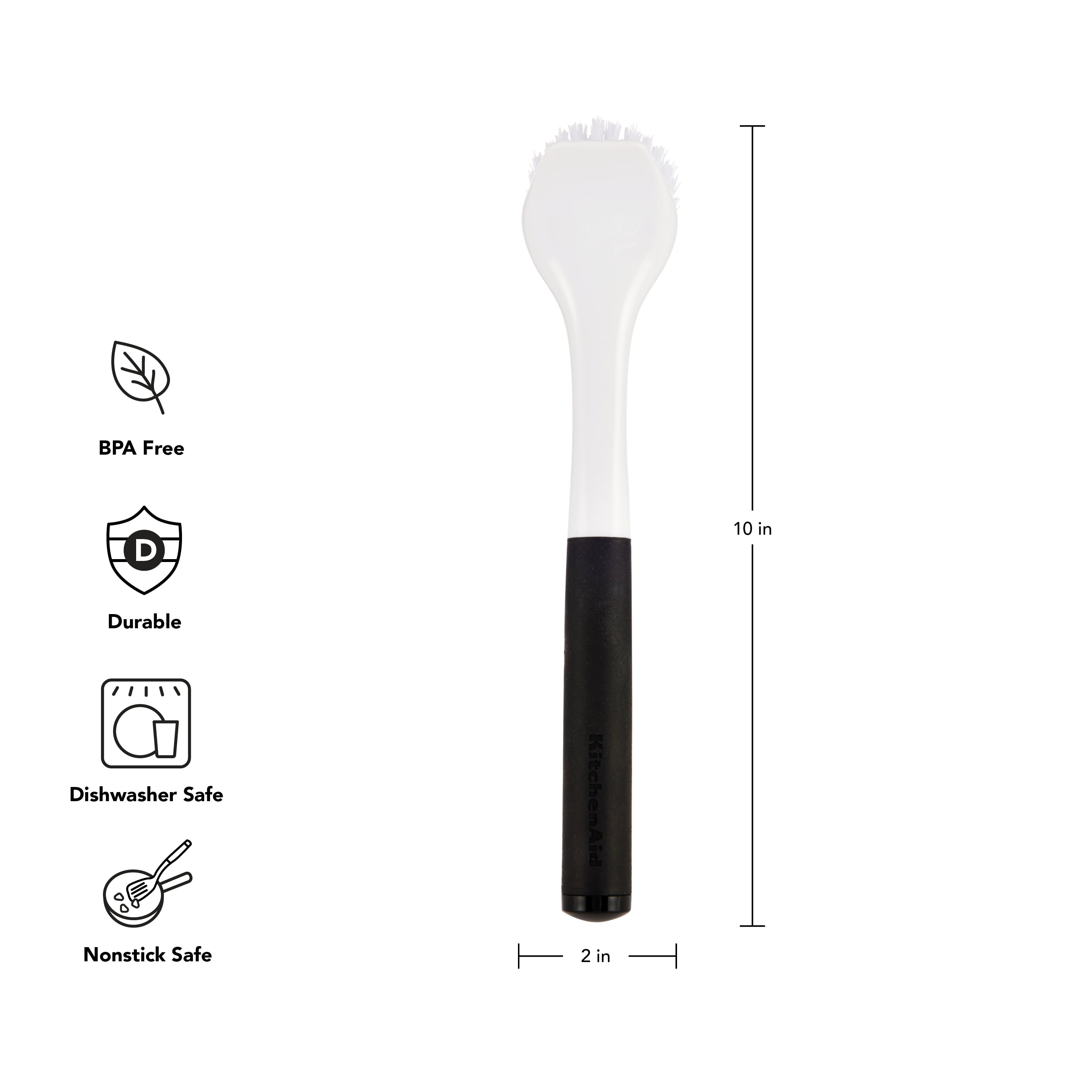 (6 pack) KitchenAid Angled Round Dish Brush with Built in Scraper, Black