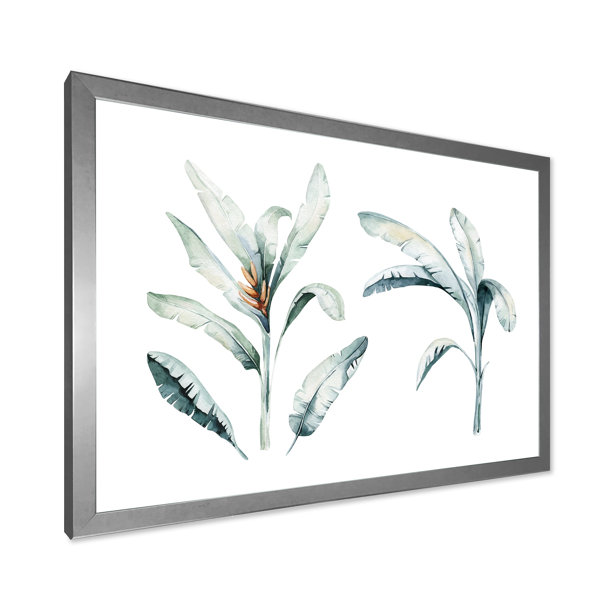Designart 'Tropical Jungle Leaves On White' Bohemian & Eclectic Framed Art Print