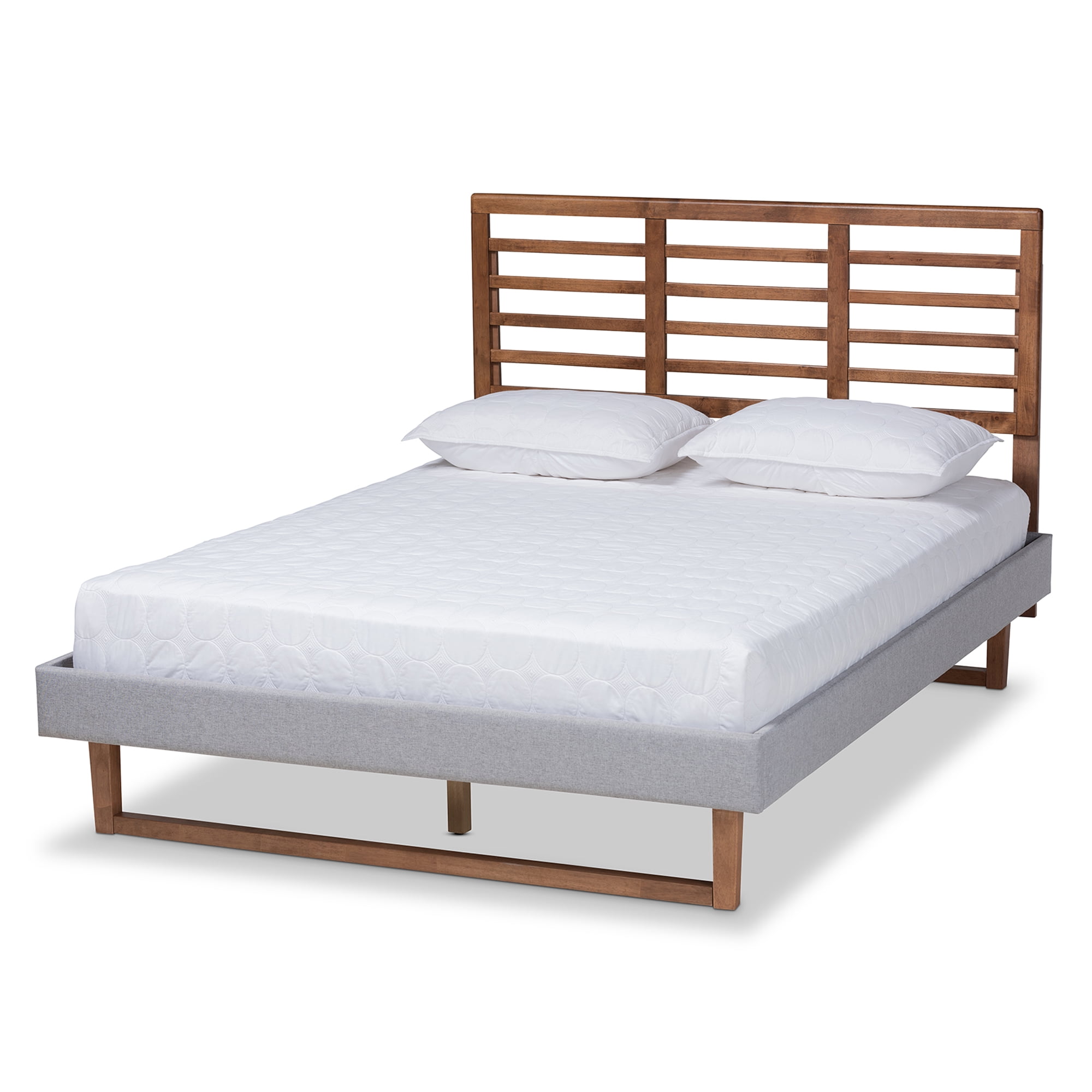 Baxton Studio Luciana Modern and Contemporary Light Grey Fabric Upholstered and Ash Walnut Brown Finished Wood King Size Platform Bed