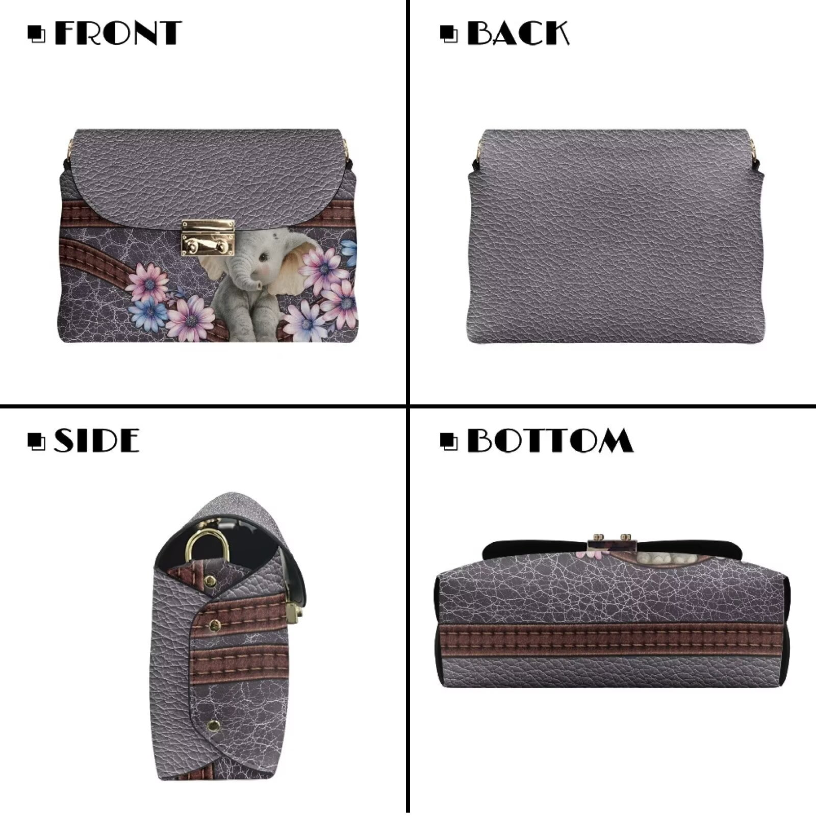 KUIFORTI Elephant Crossbody Leather Bag Women Functional Small Shoulder Bag Ladies Handbag Casual Portability Purse Shoulder Bags with Chain Strap for Day & Night