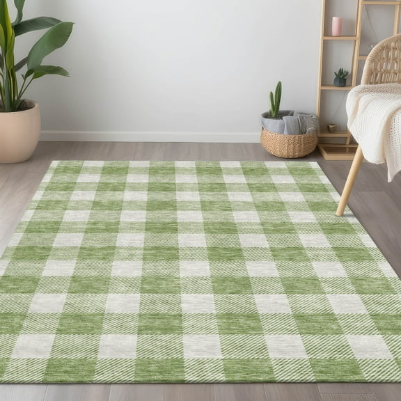 Addison Rugs Chantille Indoor/Outdoor Transitional Plaid Aloe Washable Rectangle Rug, 8' x 10'