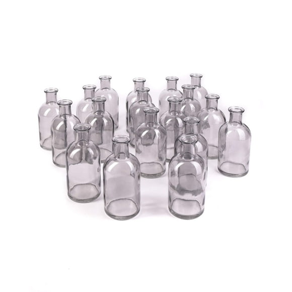 Bud Vases, Apothecary Jars, Decorative Glass Bottles, Centerpiece for Wedding Reception, Elegant Antique Decoration, Mini Flower Vases, Small Medicine Bottles for Home Decor (Smoke Gray, Set of 48)