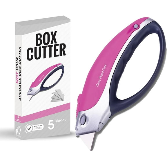DASAW-Pink Box Cutter Retractable Utility Knife - Heavy Duty Box Cutter Knife Cardboard Cutter - Box Opener Razor Blades Knife with 5 Sharp Utility Blades