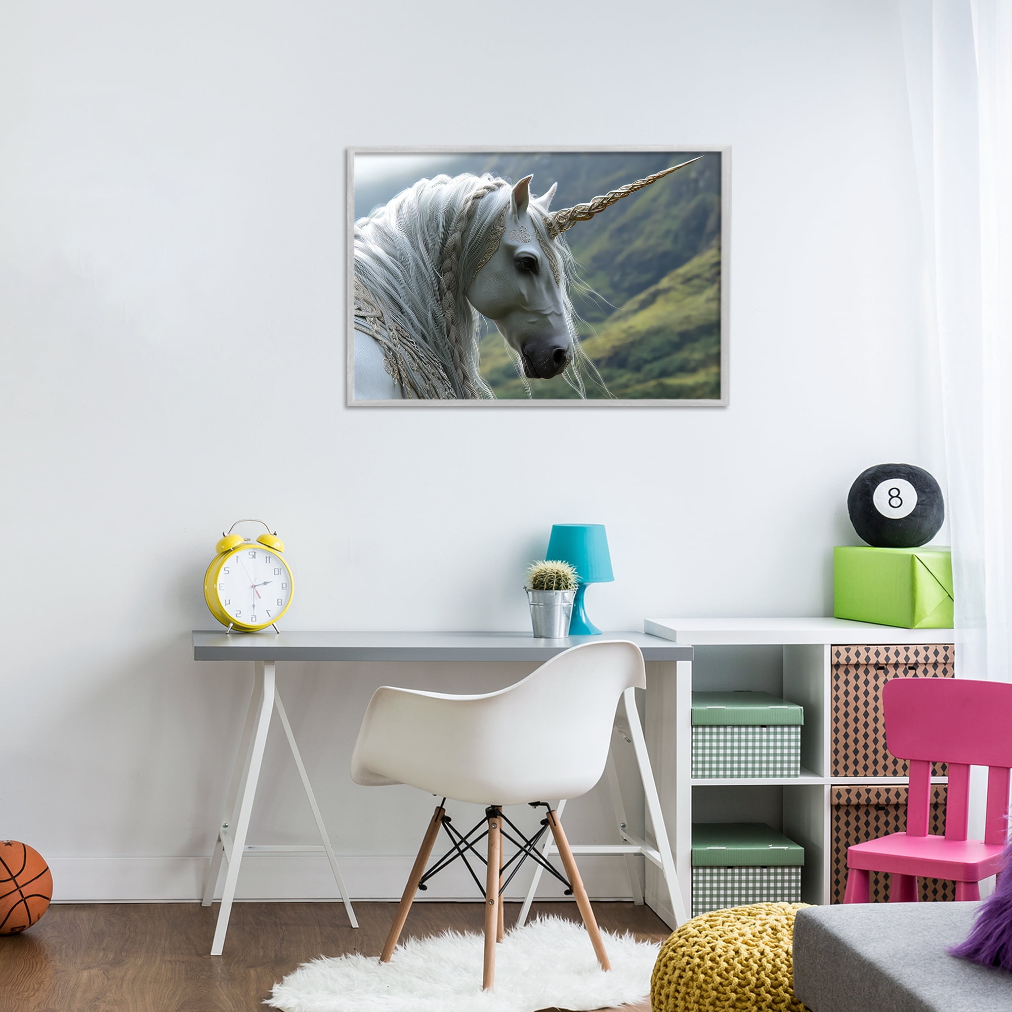 Stupell Industries Celtic Unicorn Braided Mane Gray Framed Giclee Art, design by The Wands Want