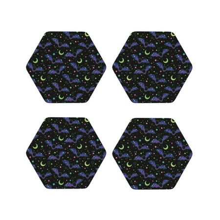 

Coasters Set of 4 - Starry sky bat Drink Coasters for Tabletop Protection Leather Coasters for Living Room Decor and Housewarming Gift Hexagon