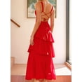 thumbnail image 6 of Tiered Chiffon Bridesmaid Dresses for Women Ruffle Formal Evening Dresses Long with Pleated Red XL, 6 of 8