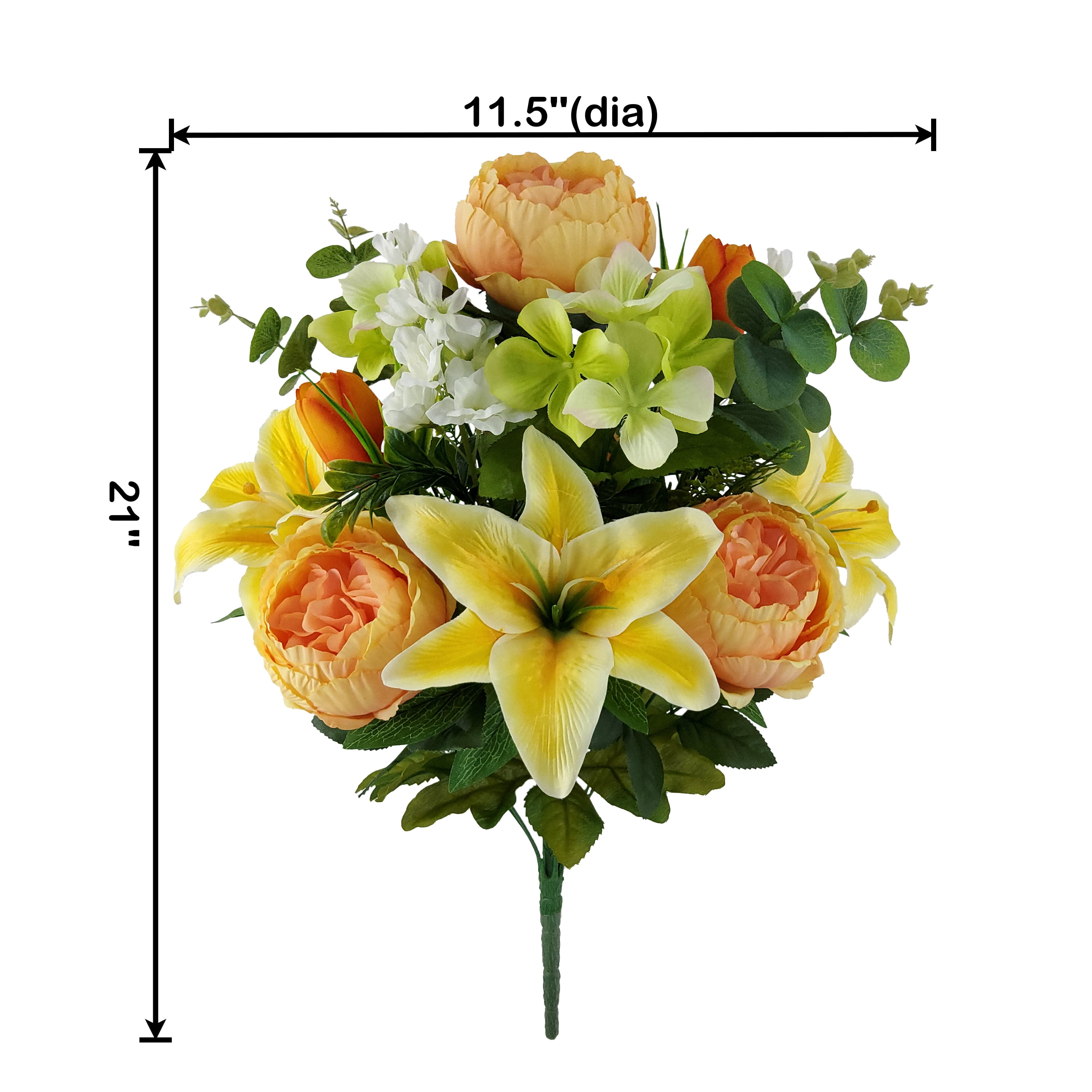 Mainstays 21 in Indoor/Outdoor Artificial Lily & Cabbage Rose Bouquet, Yellow