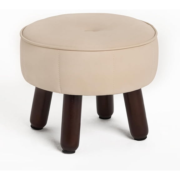 13in Small Foot Stool Ottoman, Round Faux Leather Foot Rest, Footstool Ottomans with Rubber Legs Under Desk, Footrest for Couch, Living Room, Bedroom, Office, 13''L x 13''W x 10.2''H, Black