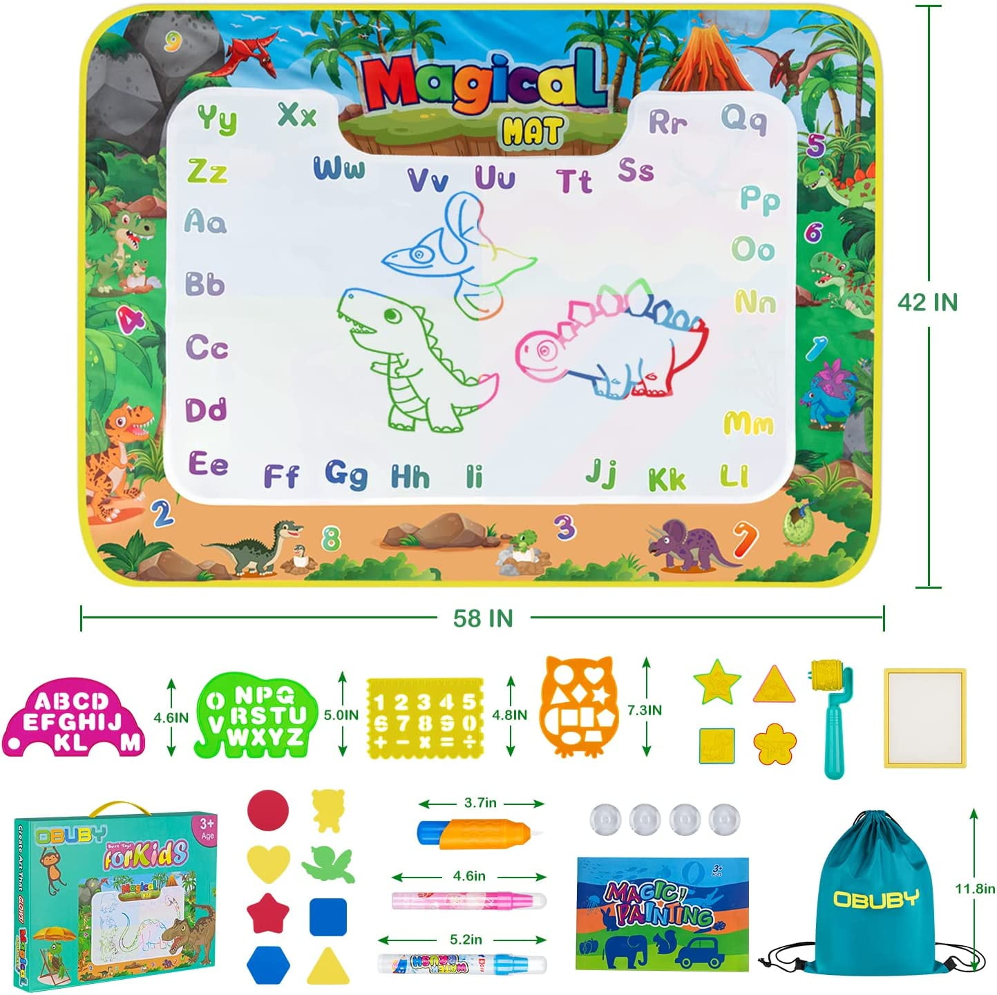Discovery Kids Dino Doodles Aqua Magic Art Mat, Draw with Water Coloring  Set, Dry to Erase, Includes Stamps Stencils Sponge & Case, Suction Cup  Mounts