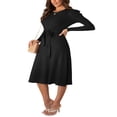thumbnail image 2 of Robe Midi en Tricot à Manches Longues pour Femmes, Couleur Unie, Ceinturée avec Lien, Robe Chandail en Tricot, Robes Midi Trapèze, 2 of 7