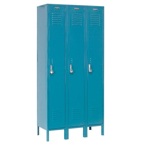 Global Industrial 652061BL 12 x 12 x 60 in. Single Tier Paramount Locker with 3 Door Ready to Assemble, Blue