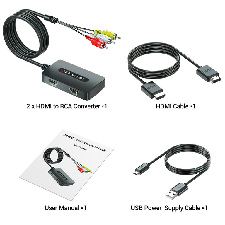 lektier drivhus Bevise Two Port HDMI to RCA Converter, 2 Port HDMI to AV, Dual Port Composite CVBS  for HDMI Devices to Display on Old TVs, HDMI RCA Adapter - Walmart.com