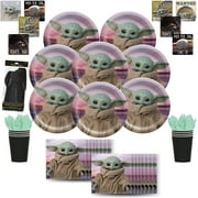 Baby Yoda Party Supplies Set for 8 - Plates, Cups, Napkins, Cutlery, & Stickers