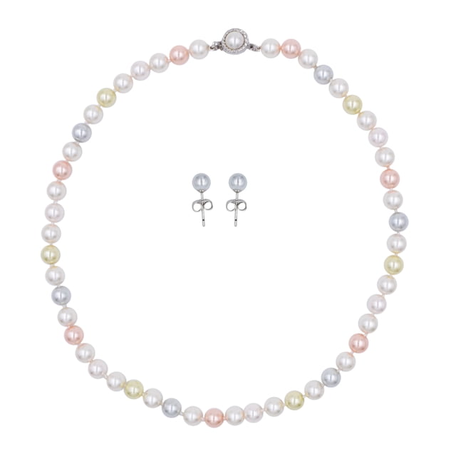 Set 2 Piezas Collar y Aretes Perla de Mallorca 8mm 45cm | Colores Pasteles