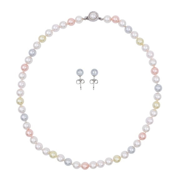 Set 2 Piezas Collar y Aretes Perla de Mallorca 8mm 45cm | Colores Pasteles