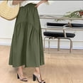 thumbnail image 3 of on Clearance Womens Skirt Boho Elastic High Waist Ankle High Waisted A-Line Long Maxi Skirt Ladies Casual Commuting Solid Color High Waist Large Skirt Ndbuld,Army Green,M, 3 of 8