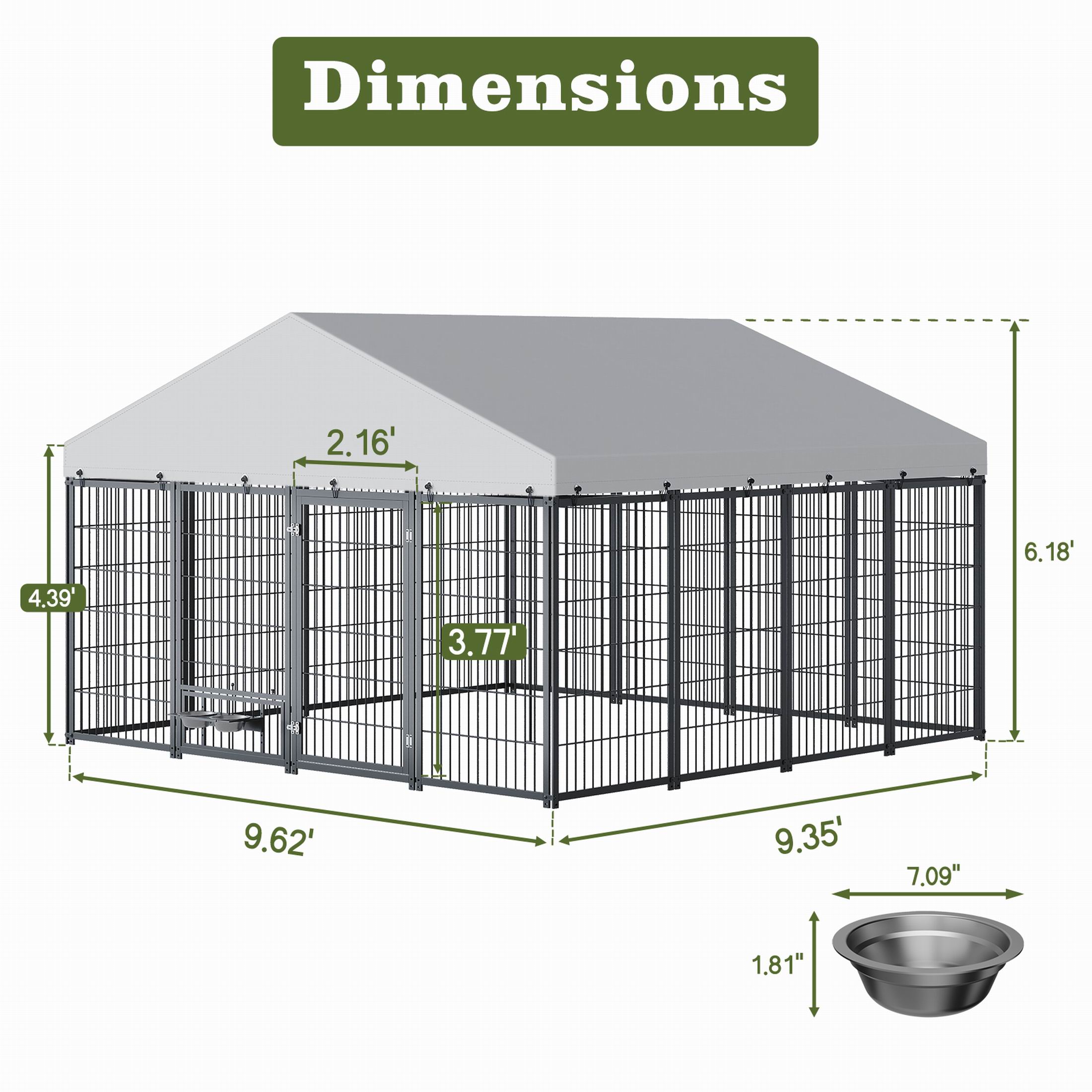 Large Dog Kennel For Outdoor Pet Pens Dogs Run Enclosure Animal Hutch Metal Coop Fence with Roof Cover