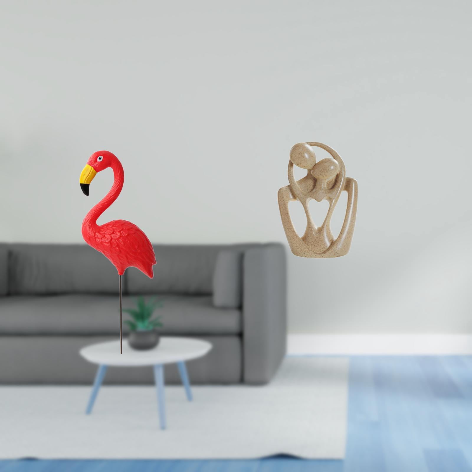 Dualoai Flamingo Fairy Garden Ornament Sculpture for Spring Holiday Creative Resin Abstract Couple Figurine Yard Art Bookcase Cafe Desktop Decorations Birthday Gift