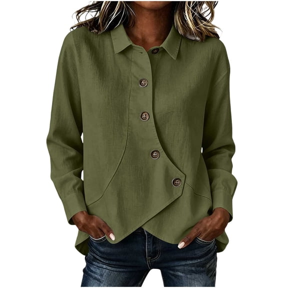 Kezqiaxn Women's Tops Fall Long Sleeve Collared Work Button Down Shirts Blouses for Women Trendy Fashion Clothing
