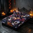 thumbnail image 4 of Homewish Halloween Sugar Skull Twin Sheets, Gothic Peony Bloom Bedding, Multicolor Dark Blue, 3 Pieces (1 Flat Sheet, 1 Fitted Sheet and 1 Pillowcase), 4 of 6