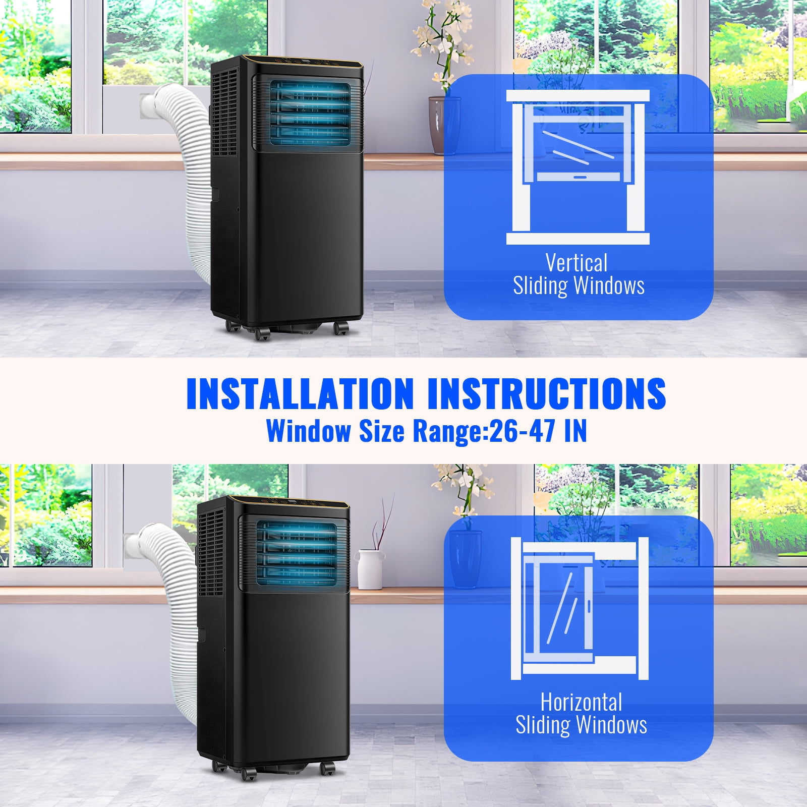 DEMULLER Portable Ac Unit Portable Air Conditioner4400BTU(8000 ASHRAE) with Remote, Covers up to 250 Sq.Ft. Black
