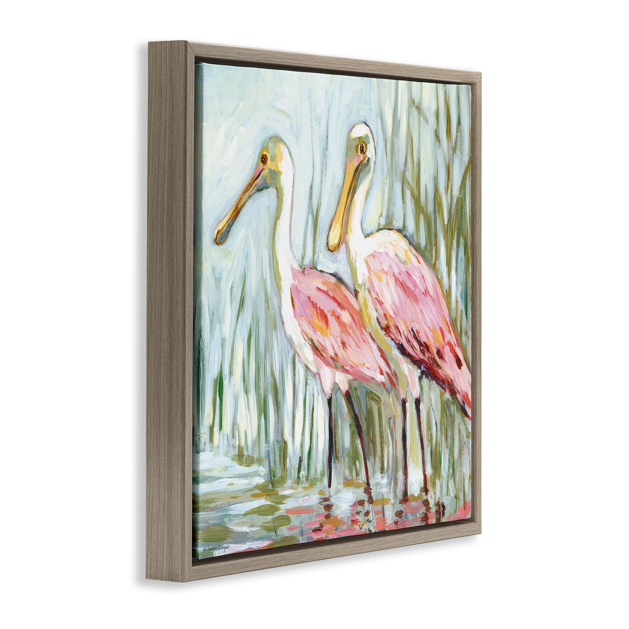 Stupell Industries Spoonbill Birds Pair Animals Painting Brown Floater Framed Canvas Art Print Wall Art, 18 x 18
