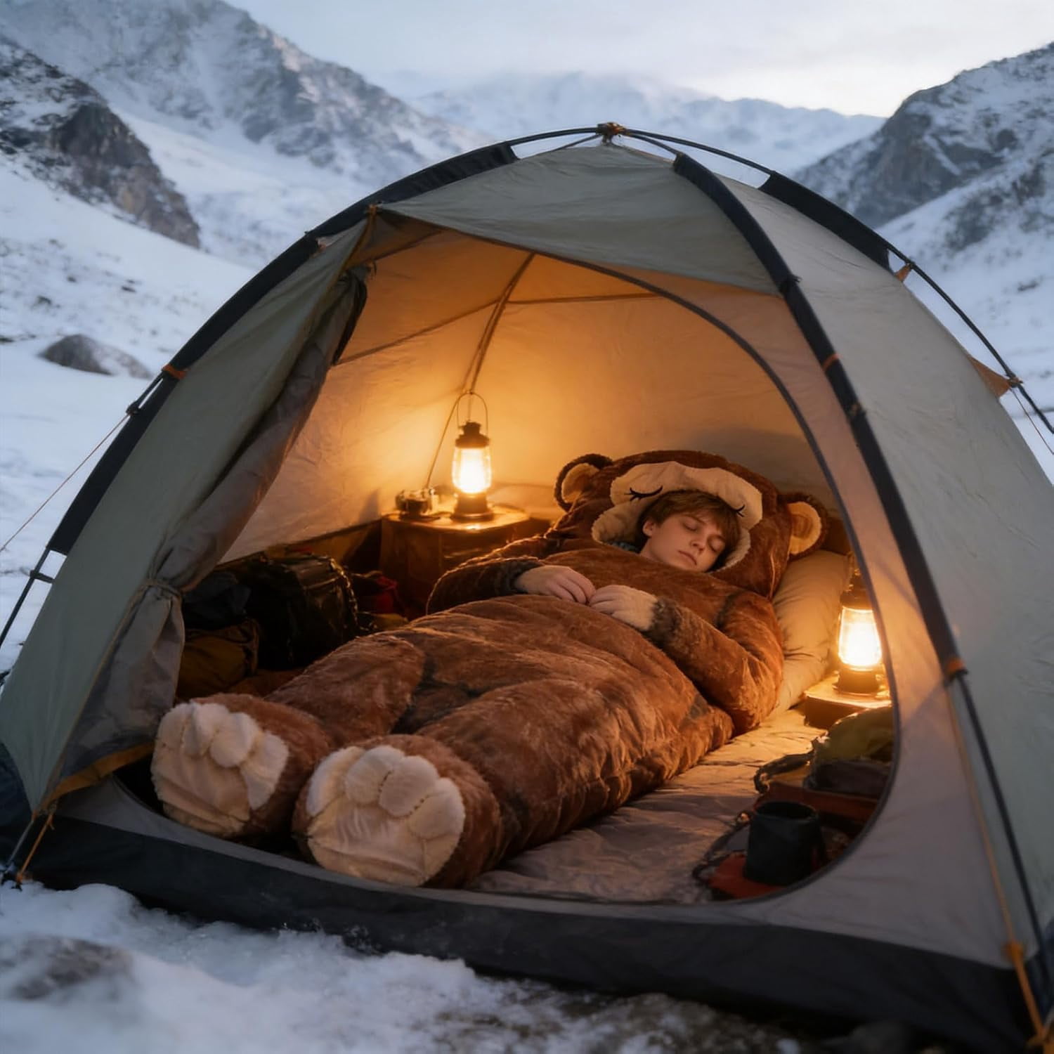 Plush Monkey Sleeping Bag for Adults, Cold Weather Soft Plush Blanket Bag with Tail, for Men Women Travel Indoor Outdoor Backpacking Hiking Reading Watching TV(Brown)