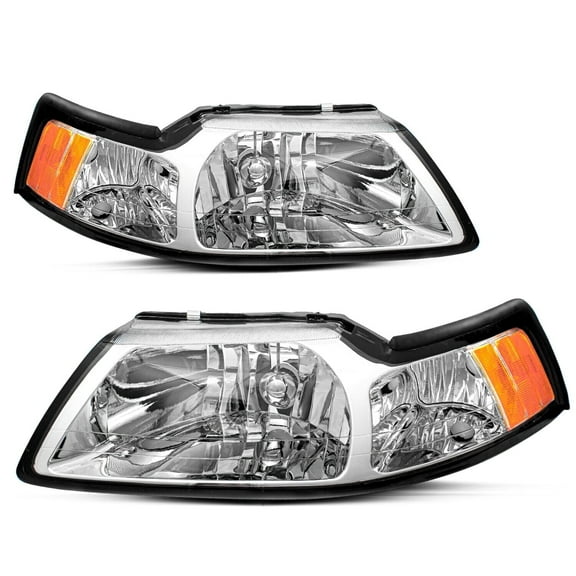 Bryght Fits 99-04 Ford Mustang Chrome Housing Amber Corner Headlights Lamps Left Right