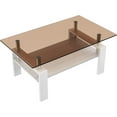thumbnail image 4 of Holaki Rectangle Glass Coffee Table, Modern Tempered Glass Center Table with MDF Lower Shelf for Living Room, Brown & White, 4 of 8