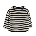 thumbnail image 4 of Asxite Toddler Striped Tops Brushed Fleece Thermal Long Sleeve Crew Neck T Shirt Fall Winter Casual School Uniform, 4 of 5