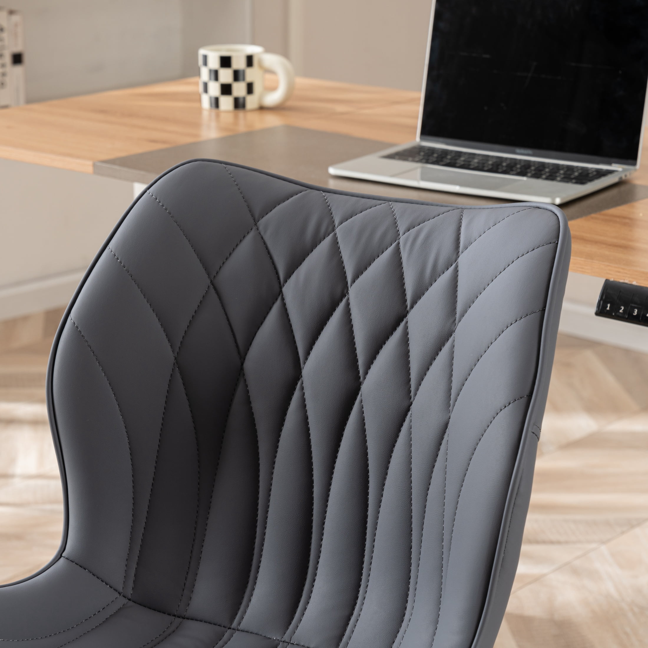 Kidol & Shellder PU Leather Desk Chair, Adjustable Swivel Office Chair, Upholstered Modern Task Chair with Wheels, Ergonomic Swivel Chair, High Back Chair, Gray Purple