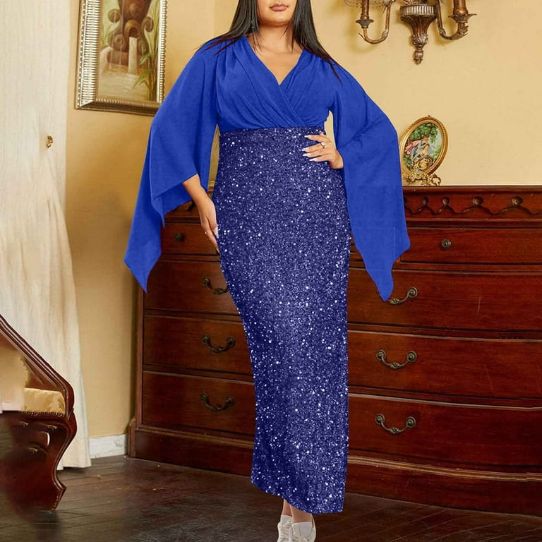 Umbreon Blue Prom Dresses for Women Long Sleeve V Neck Maxi Dress Solid  Color Wrap Hip Elegant Formal Evening Gowns Beach Vacation Dresses -  Walmart.com