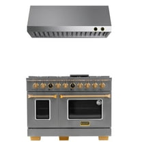 48 in. 6.7. Dual Fuel Range for Natural Gas and Gold   Under Cabinet Range Hood