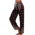thumbnail image 4 of YIFUNIN Women's Printed Cotton Linen Wide Leg Pants with Pockets, Casual Flowy Trousers for Bohemian Style, Lightweight Summer Wear,Red M, 4 of 6
