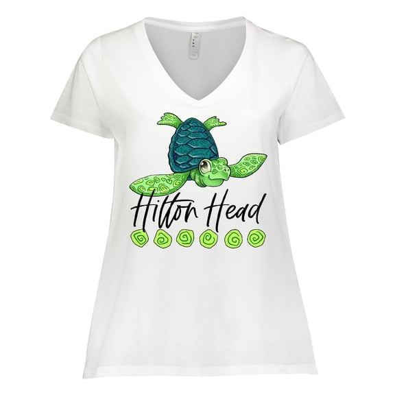 Inktastic Hilton Head Cute Smiling Sea Turtle Women's Plus Size V-Neck T-Shirt