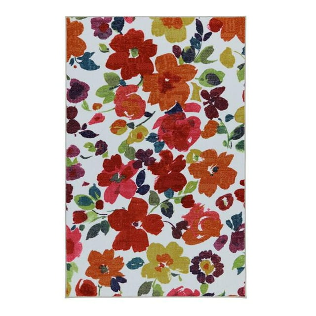 Benzara BM181240 0.4 x 90 x 120 in. Bright Floral Pattern Nylon Area Rug with Latex Backing, Multi Color - Medium