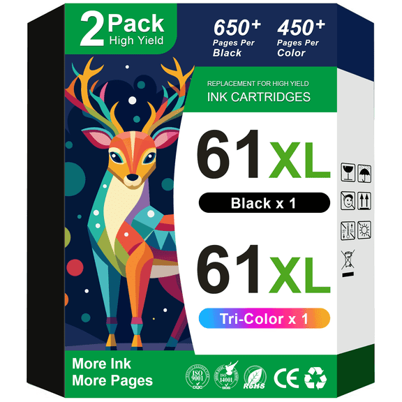 61 Ink Compatible for HP 61 Ink Cartridge Combo Pack for HP Ink 61 61XL for Envy 4500 4502 5530 Printer (Black Tri-Color)