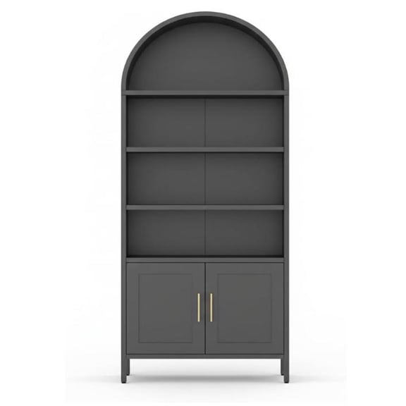 Ataucjin 73 in Tall Metal Black Arched Cabinet, Modern Farmhouse 5-Tier Arched Display Cabinet, Freestanding Black Arch Bookcase with Adjustable Shelves, Kitchen Pantry Cabinet for Living Room