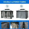 thumbnail image 3 of Dextrus Double Roof Hardtop Gazebo, Outdoor Shelter with Netting and Curtains, Dual Layered Sidewalls, Heavy Duty Galvanized Steel Construction, Ideal for Patio, Backyard, or Deck - 10x12ft, Gray, 3 of 5