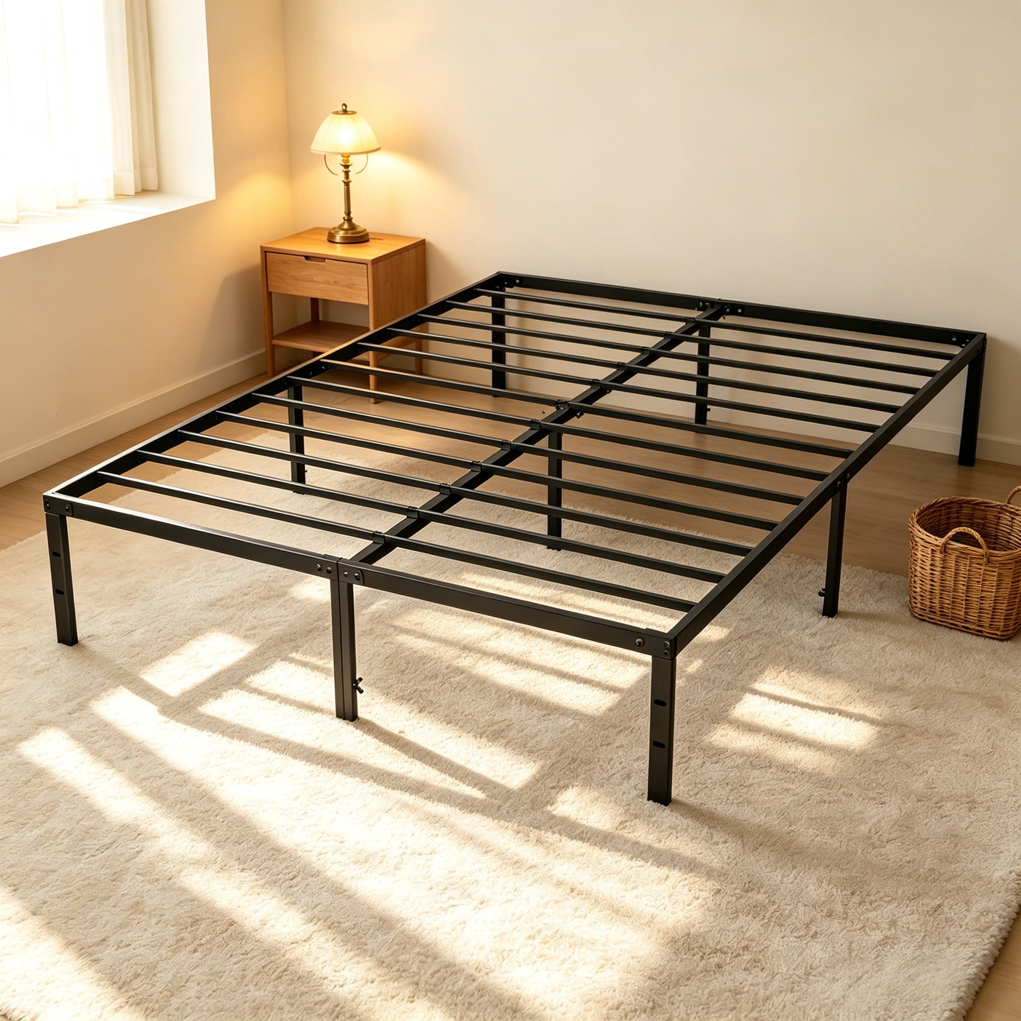 Full Size Metal Platform Bed Frame with Sturdy Steel Slats, No Box Spring Needed, 12-Inch Under‑Bed Storage
