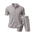 thumbnail image 4 of Ceisia Men's Linen Blend Striped 2 Piece Outfit Short Sleeve Button Down Shirt And Casual Shorts Set Gray XL Gift, 4 of 9