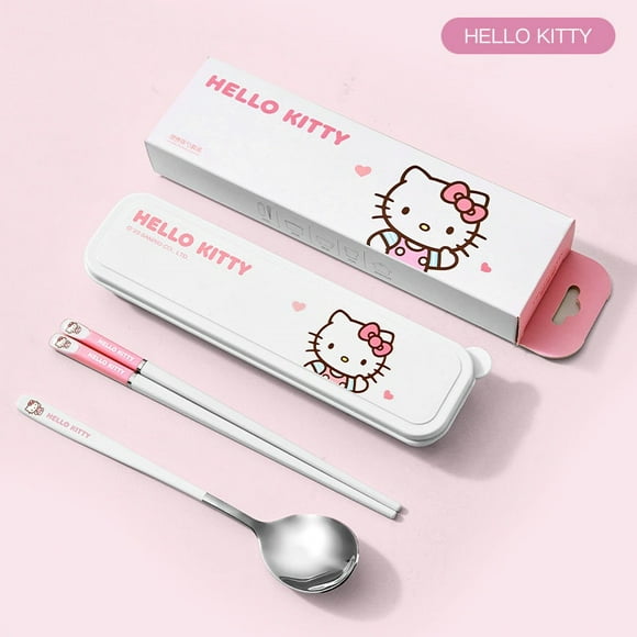 Kawaii Sanrio Hello Kitty Tableware Set My Melody Cinnamoroll Student Cartoon Portable Chopsticks Spoon Tableware Storage Box